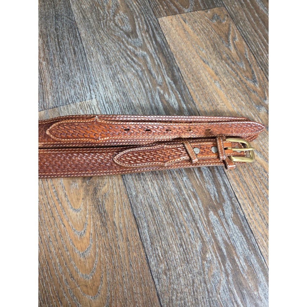Silver Creek Collection Mens Size 38 Brown Leather Basketweave Western Belt USA